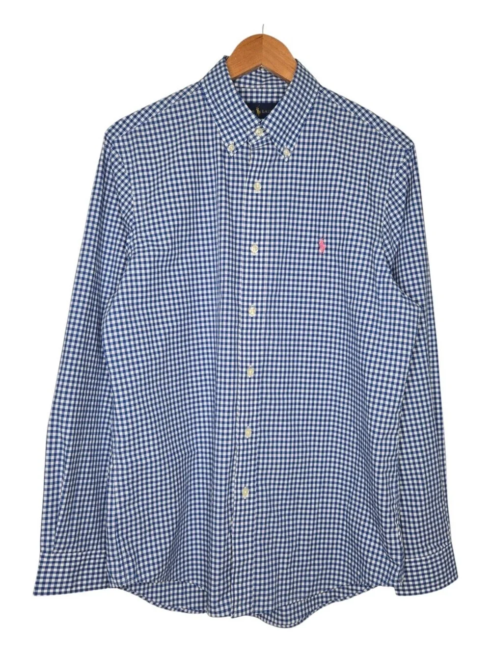 Polo Ralph Lauren Mens Blue Gingham Check Classic Button Down Shirt Medium
